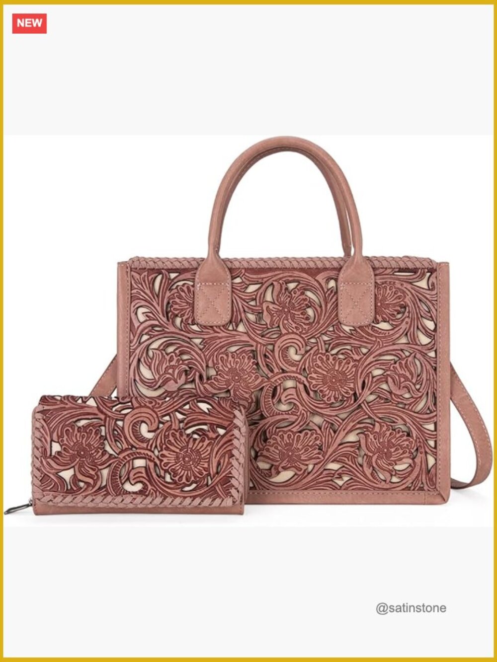 Leather Tote Bag with Detachable Crossbody Strap and Wallet Set